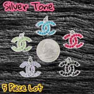 Lot Of 5 CC Silver Tone Zipper Pull Button Charms 18mm